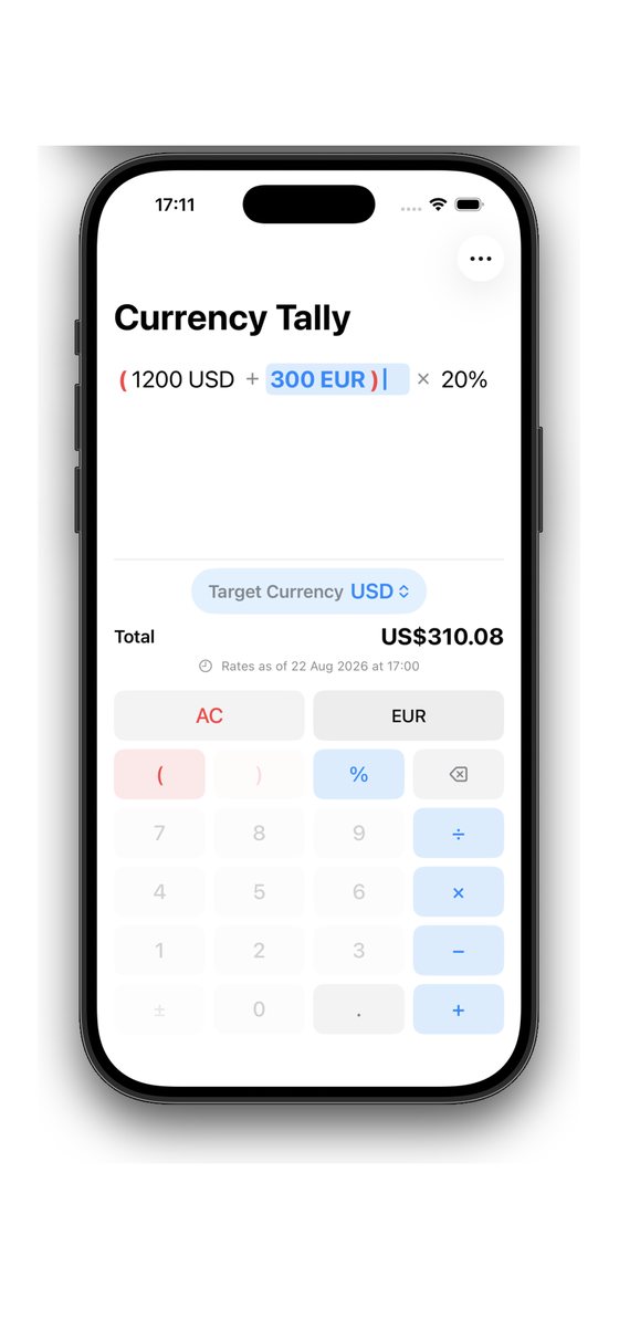 Currency Tally showing a bracketed expression with a percentage
